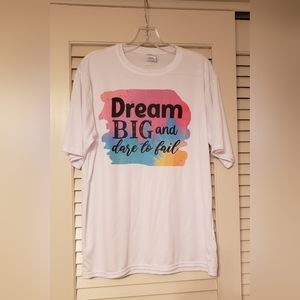 White Motivational Graphic T-Shirt, port&company performance tee size Medium